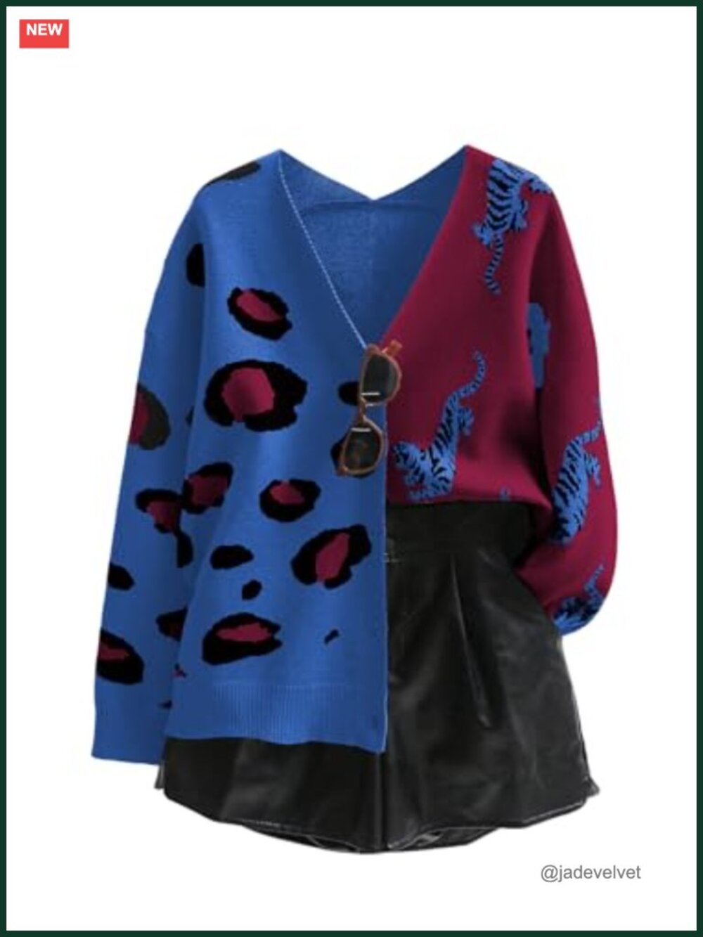 WDIRARA Leopard Print V-Neck Cardigan Long Sleeve Chunky Knit Sweater